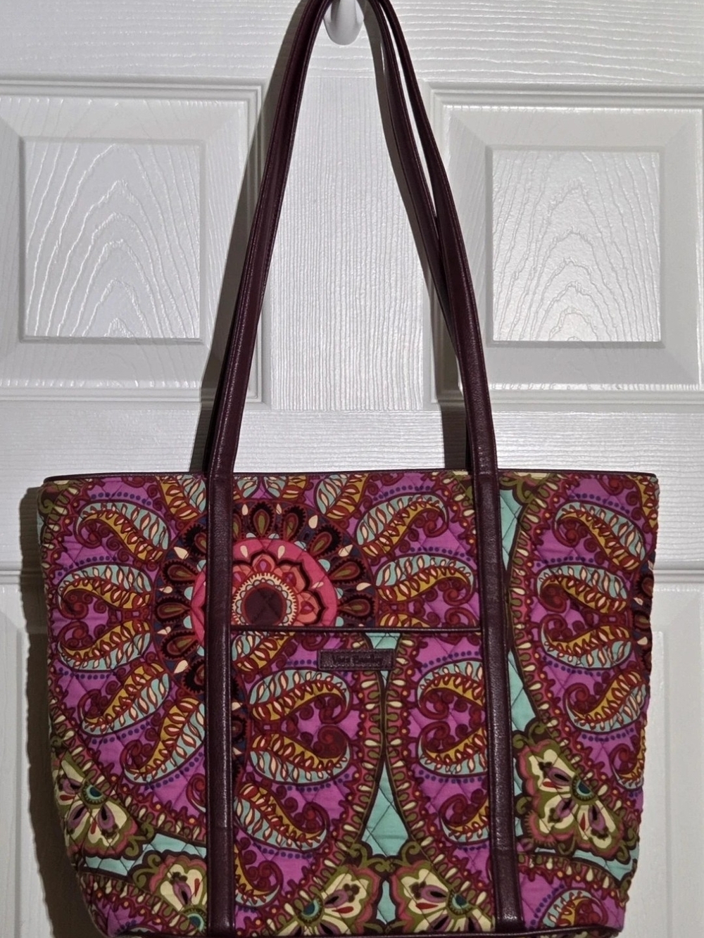 Vera Bradley Pink Paisley Quilted Tote with Teal Accents